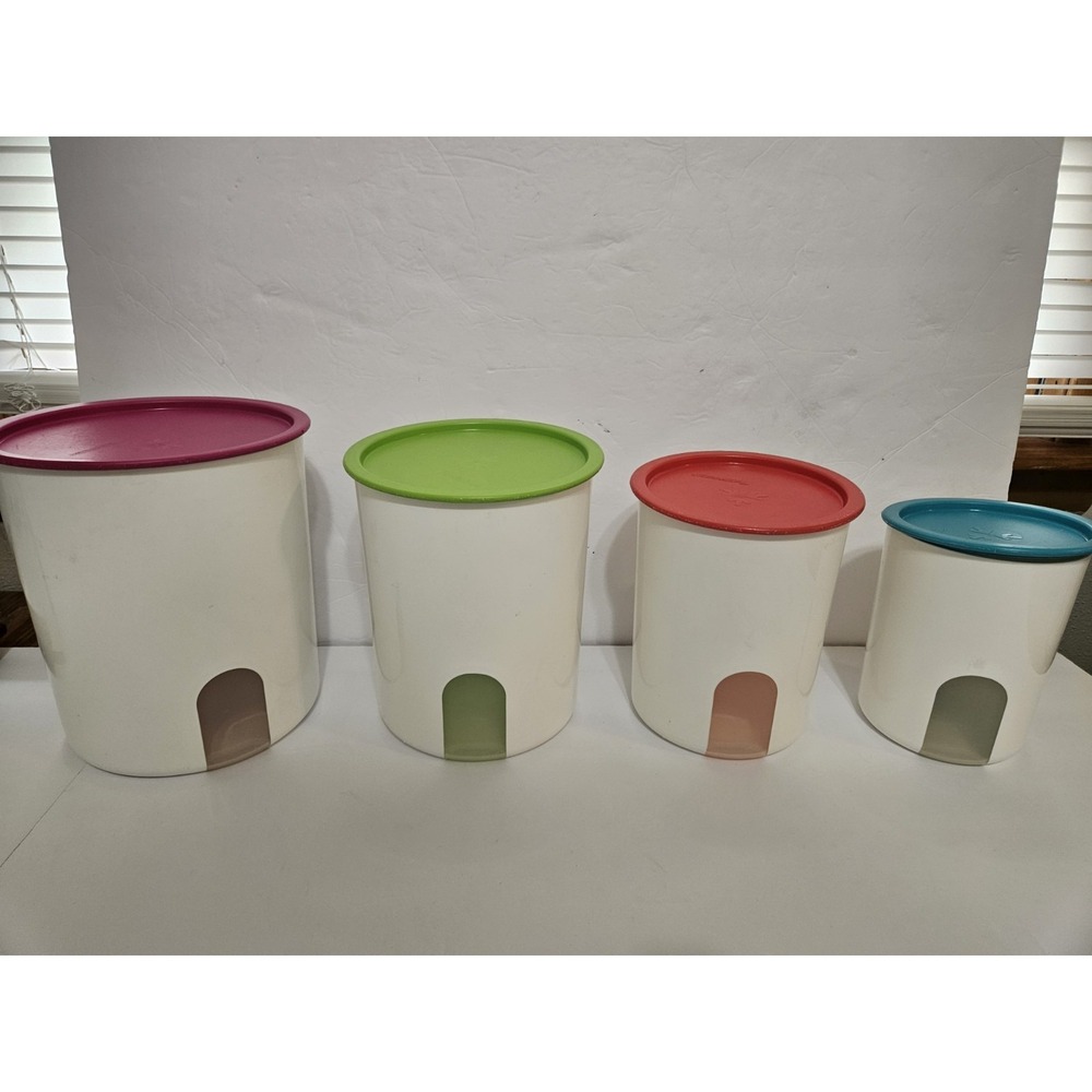 Vintage Tupperware One Touch Reminder Multicolor 4 Piece Canister Set From 1998